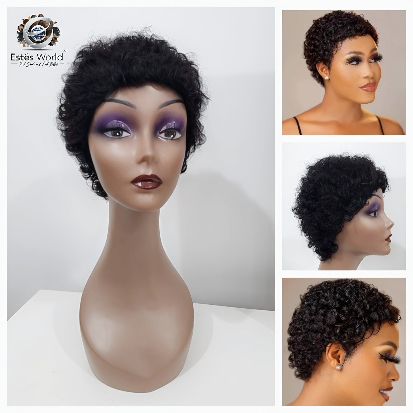 Curly Short Cut Human Hair Wig for Women Natural Black Color