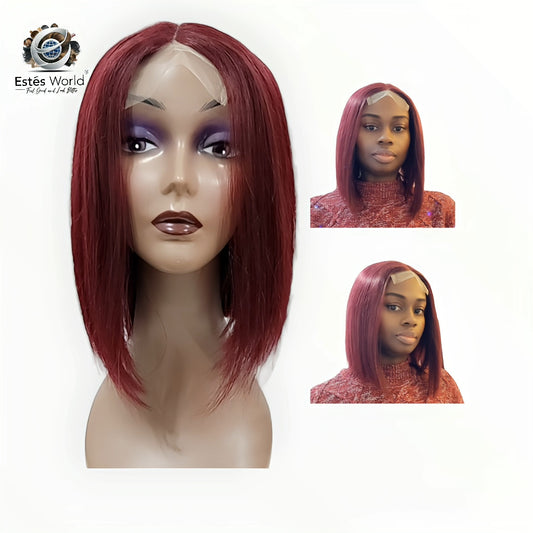 4x4 Middle Part 99J Straight Short Bob 200% Density 10 Inches Human Hair Wig