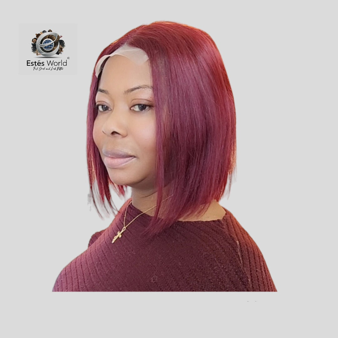 4x4 Middle Part 99J Straight Short Bob 200% Density 10 Inches Human Hair Wig