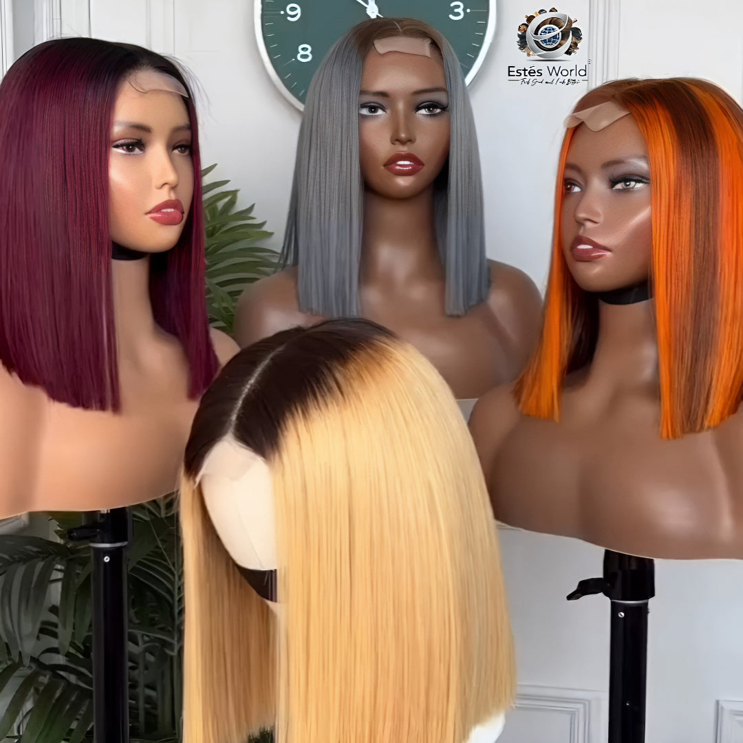 Ombre 2x6 HD Vietnamese Bone Straight Human Hair Bob Wig 250 Density.