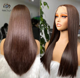 Chocolate Brown Bone Straight Human Hair Wigs, 5x5 Closure Wig 250% Density