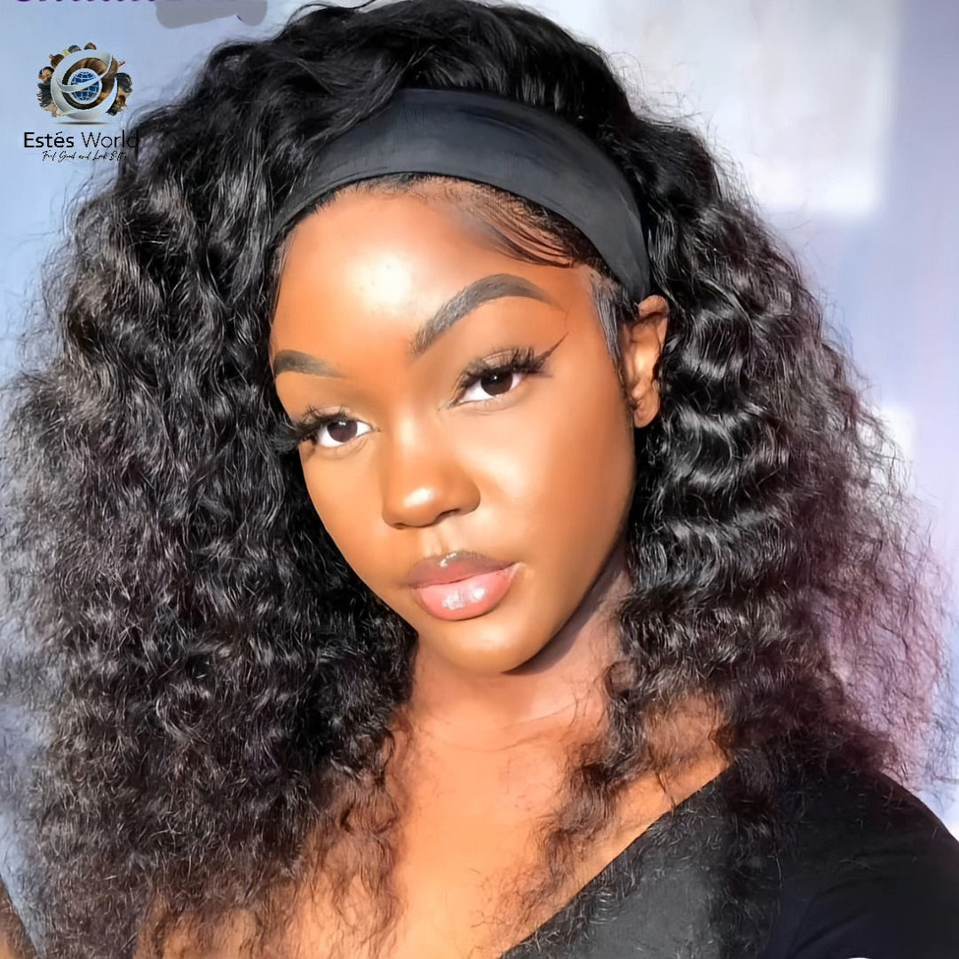 Water Wave Headband Wig Human Hair 200% Density