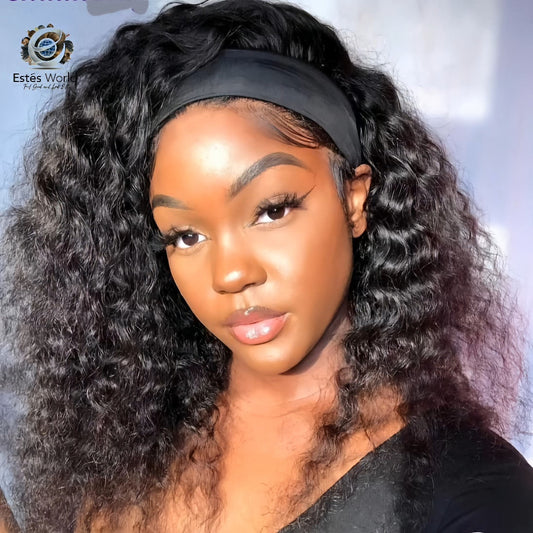 Water Wave Headband Wig Human Hair 200% Density