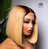 Ombre 2x6 HD Vietnamese Bone Straight Human Hair Bob Wig 250 Density.