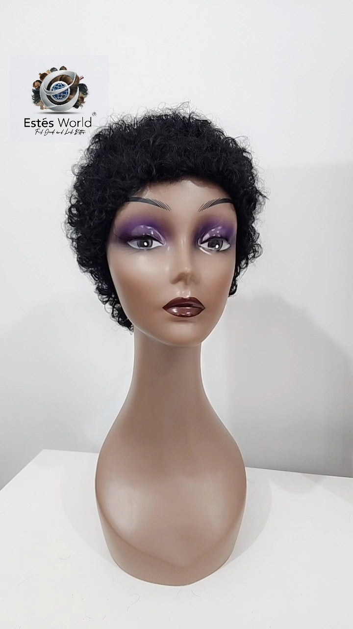 Curly Short Cut Human Hair Wig for Women Natural Black Color