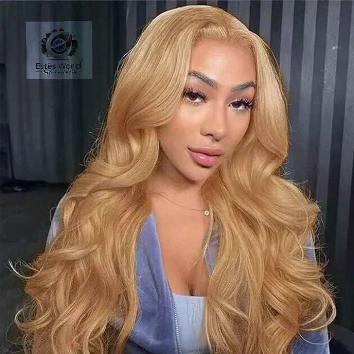 #27 Honey Blonde Vietnamese Human Hair Wigs Body Wave Double Drawn 250% Density Transparent Lace