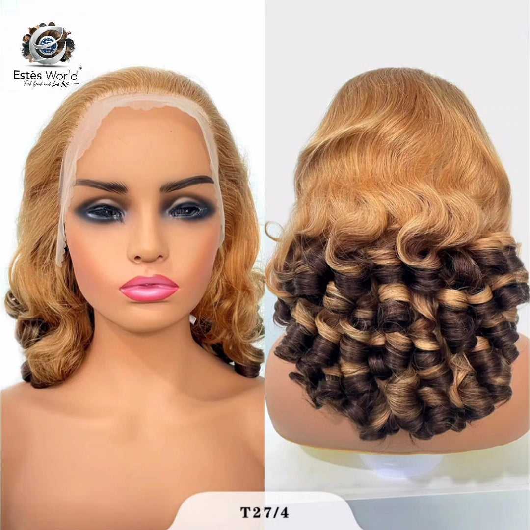 12A Raw Donor Human Hair Wigs 13x4 HD Lace Frontal 250% Density Unprocessed Vietnamese Double Drown Bouncy Wave Lace Frontal Wig 20 Inches