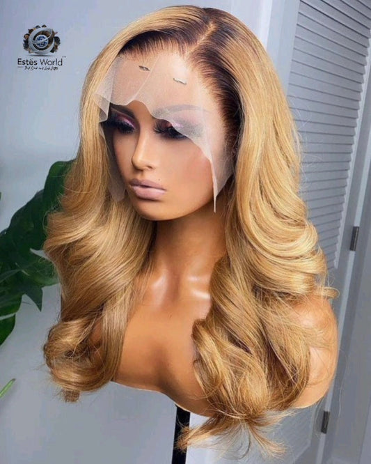Double Drawn Ombre Honey Blonde wig body wave 1B/27 colored 250 Density